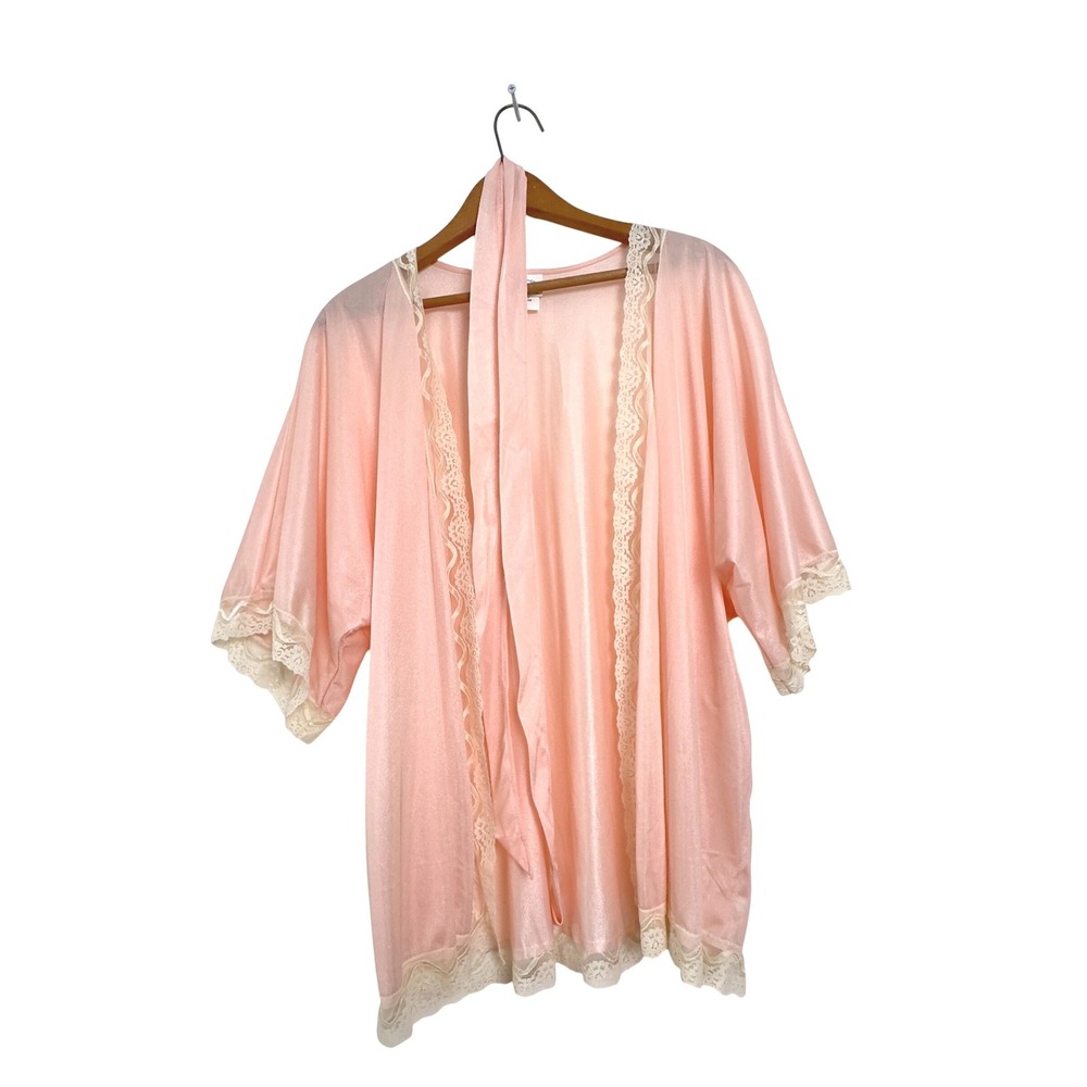 Vintage 70s/80s Undercover Wear Robe Set Peach Nylon - S/M